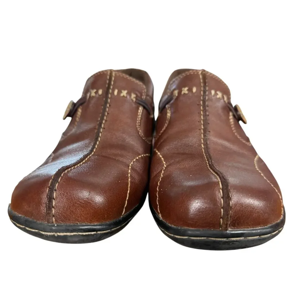 Clarks Bendables Brown Leather Comfort Shoes Slip On Loafers Casual Shoes sz 8 - Picture 7 of 16